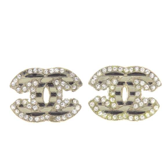 CHANEL Authentic Black Logo Earrings